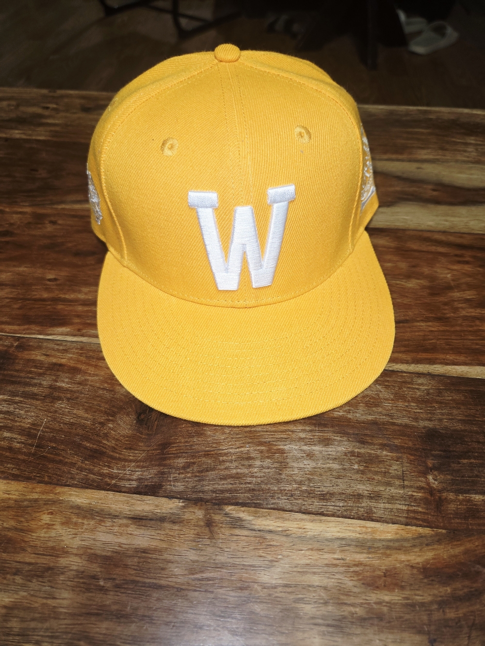 Darc Sport Gold Fitted Snapback Hat with White 'W' Embroidery. Size 71/4